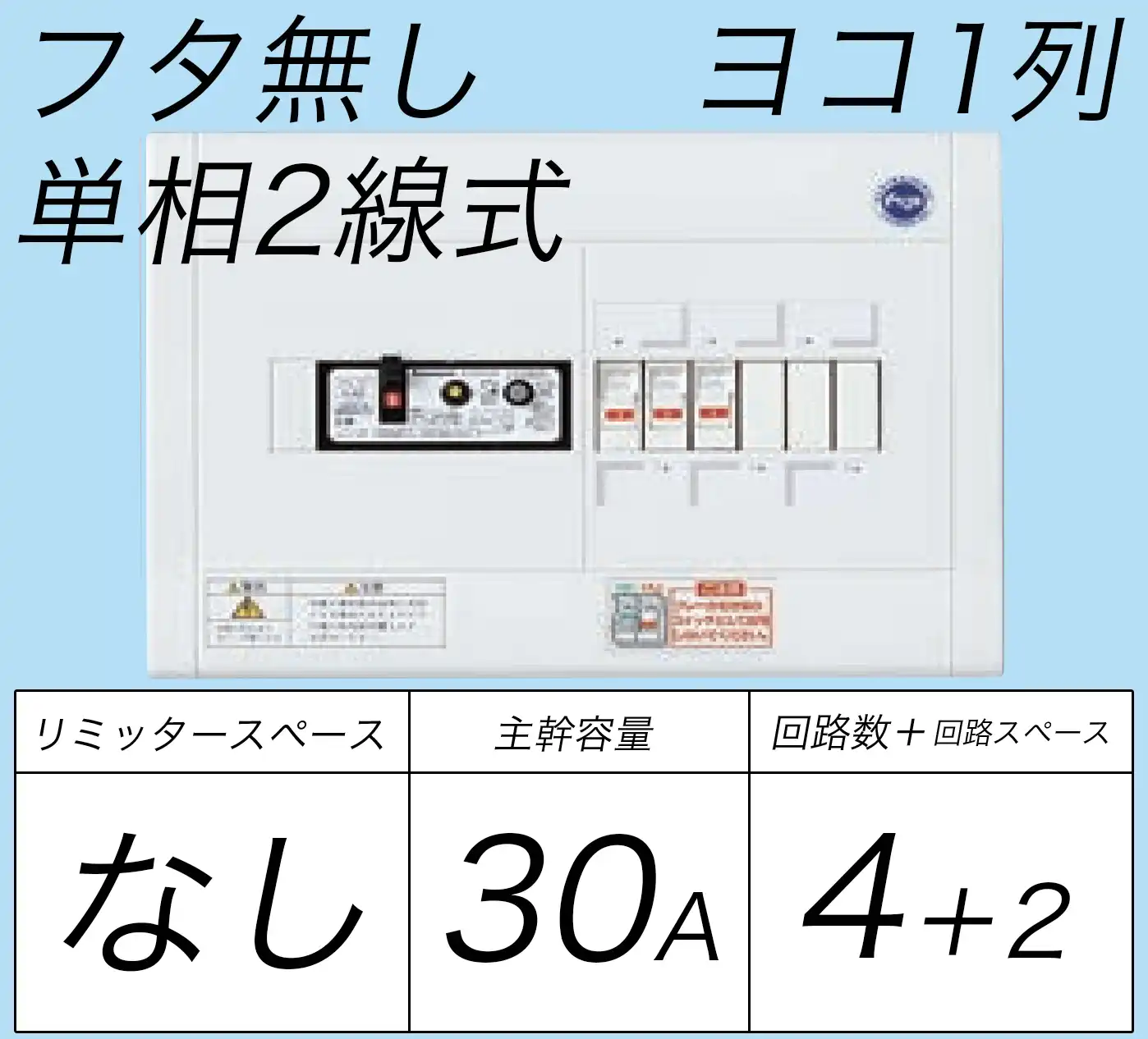 BQWB82342 ヨコ1列タイプ分電盤 単2 リミッタースペースなし 主幹ELB２P1E 30A 回路数4+2フタ無し