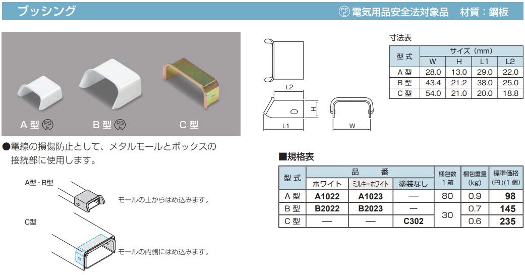 C302 メタルモール付属品-ブッシング(C型・ホワイト)