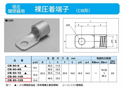 CB80-12S 低圧開閉器用圧着端子(CB形)