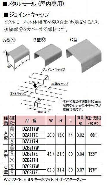 DZA117E メタルモール付属品-ジョイントキャップ(A型)(ミルキーホワイト)