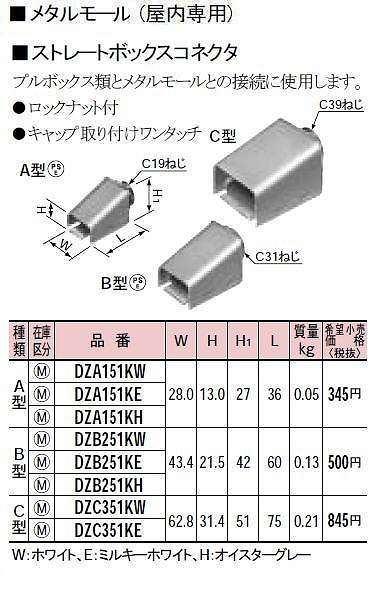 DZA151KE メタルモール付属品-ストレートボックスコネクタ(A型)(ミルキーホワイト)