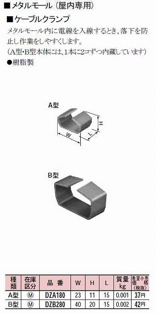 DZA180 メタルモール付属品-ケーブルクランプ(A型)