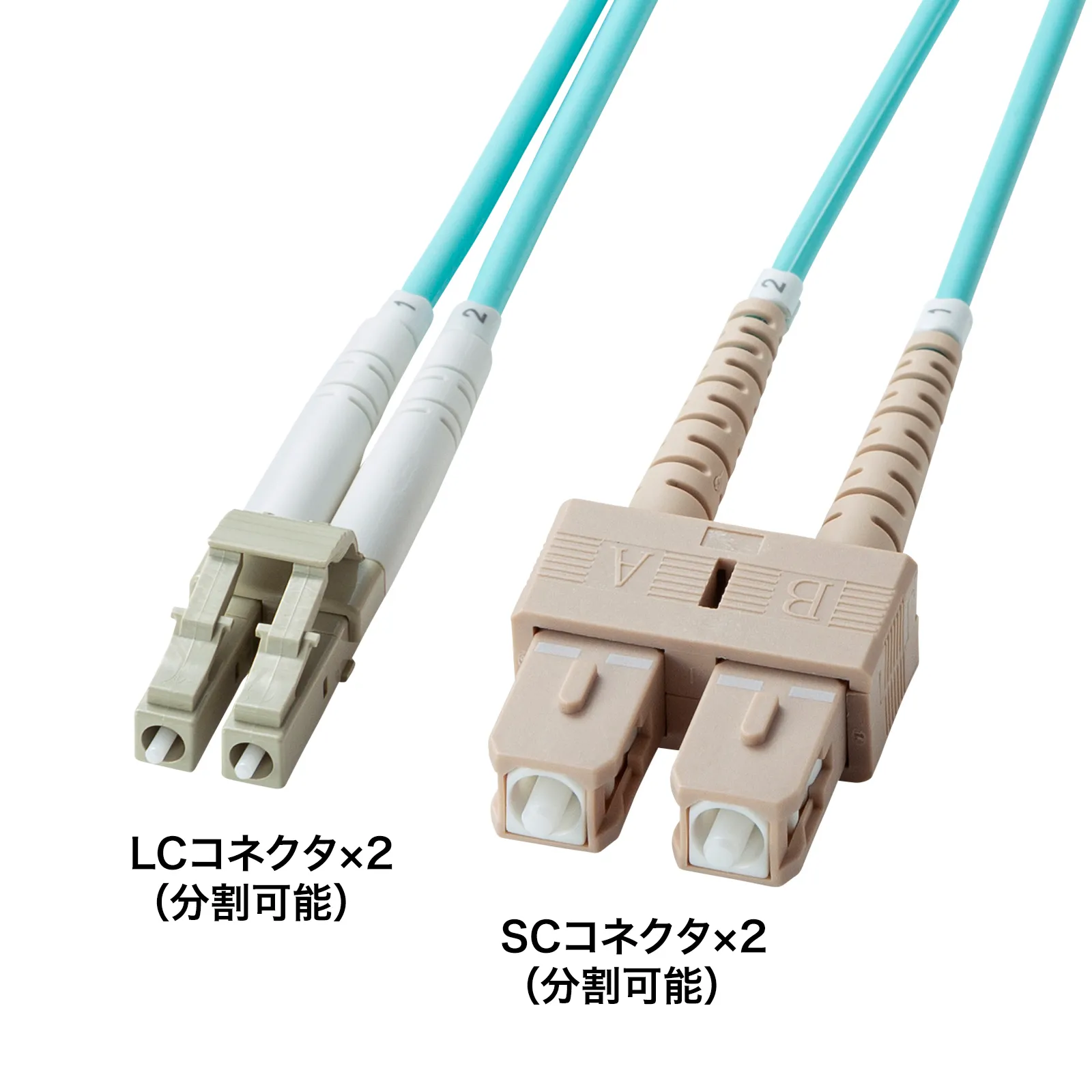 補強メガネ型光ファイバケーブル(マルチOM3、LC×2-SC×2、5m) HKB-HOM3LCSC-05