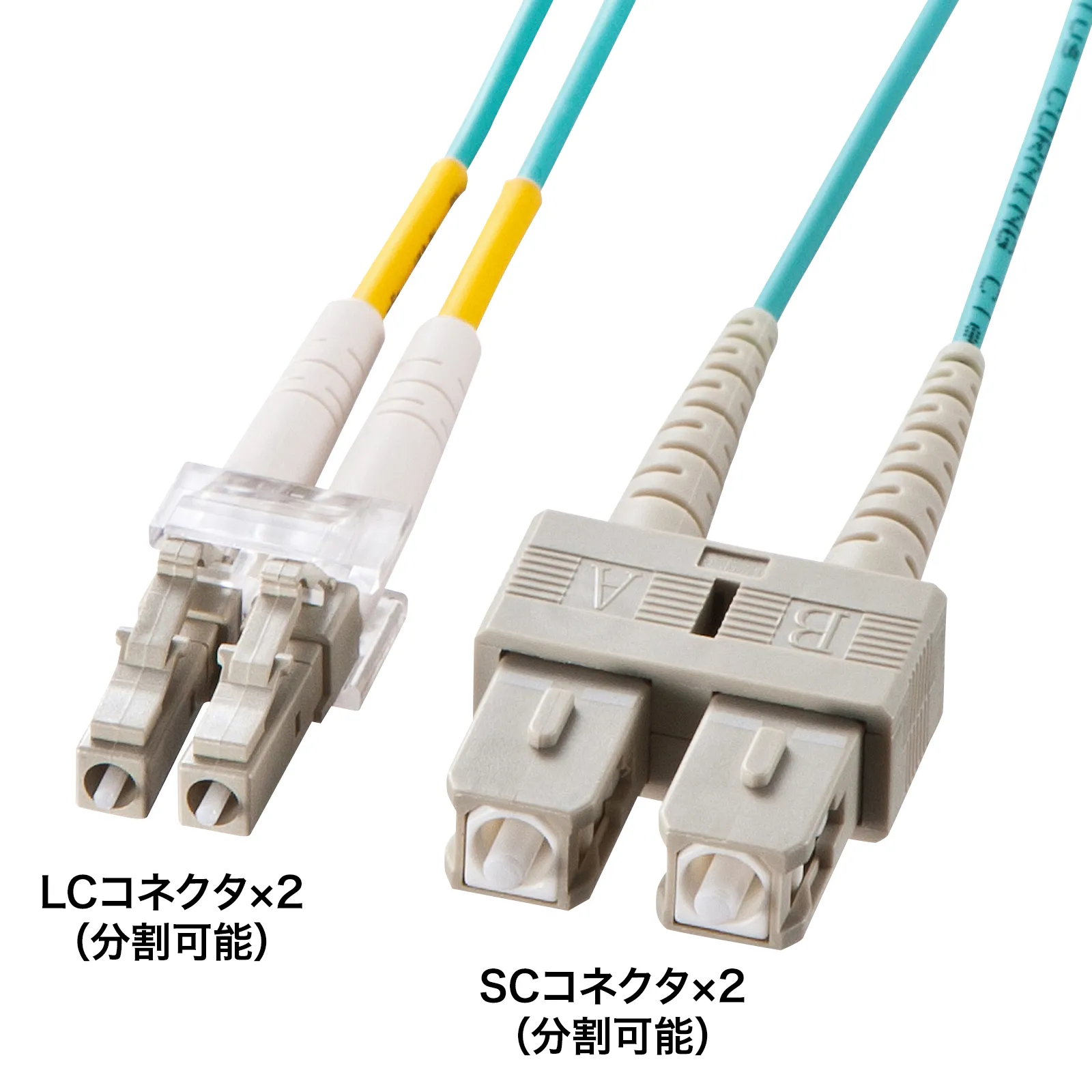 メガネ型光ファイバケーブル（マルチ50μmOM3、LC×2-SC×2、3m） HKB-OM3LCSC-03N