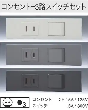 KAG2517SB 家具・機器用｜コンセント+3路スイッチセット 色黒