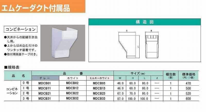 MDCB02 エムケーダクト付属品-コンビネーション(0号・ホワイト)