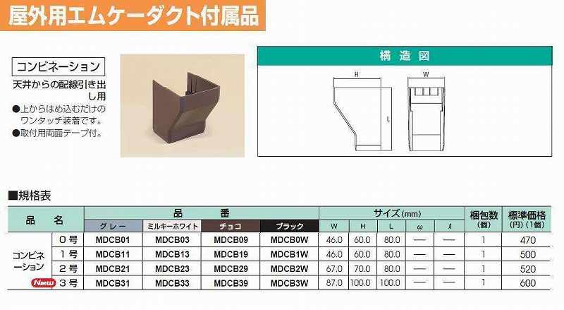 MDCB09 屋外用エムケーダクト付属品-コンビネーション(0号・チョコ)