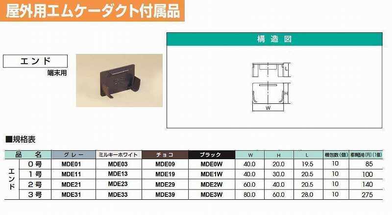 MDE19 屋外用エムケーダクト付属品-エンド(1号・チョコ)