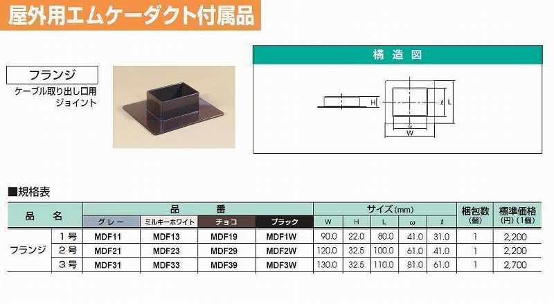 MDF13 屋外用エムケーダクト付属品-フランジ(1号・ミルキーホワイト)