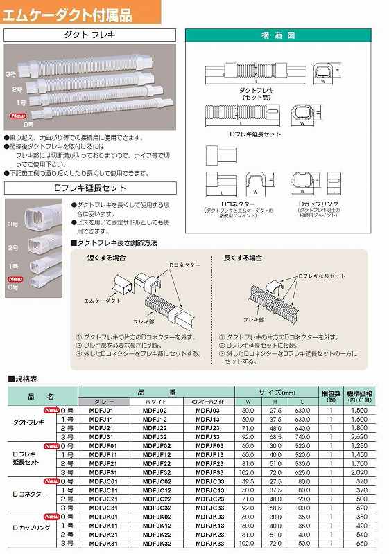 MDFJ01 屋外用エムケーダクト付属品-ダクトフレキ(0号・グレー)