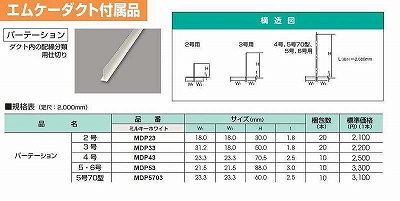 MDP33 エムケーダクト付属品-パーテーション(3号・ミルキーホワイト)