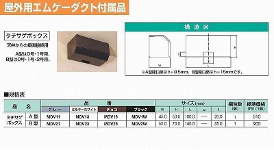 MDV1W 屋外用エムケーダクト付属品-タチサゲボックス(A型・ブラック)