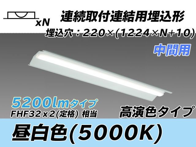 MY-B45037/20/N AHTN 埋込形ベースライト 連結用 220幅 全長1224 高演色タイプ  FHF32(定格)x2相当 昼白色 中間用