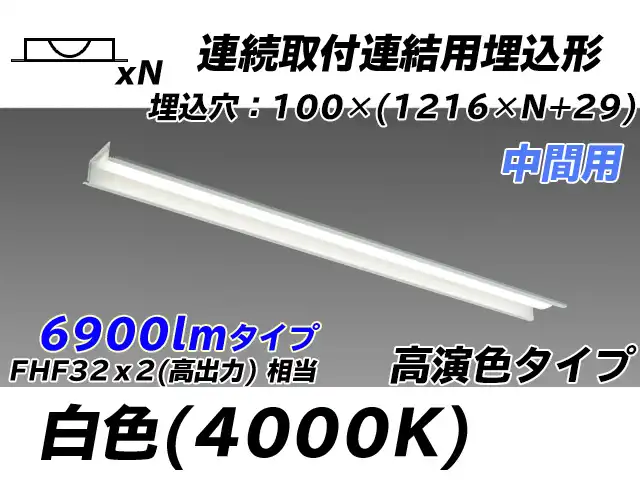 MY-B47017/11/W AHTN 埋込形ベースライト 連結用 100幅 高演色タイプ FHF32(高出力)x2相当   【中間用】 白色