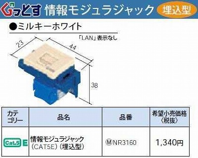 NR3160 ぐっとすシリーズ情報モジュラジャック(CAT5E)(埋込型)(ミルキーホワイト)