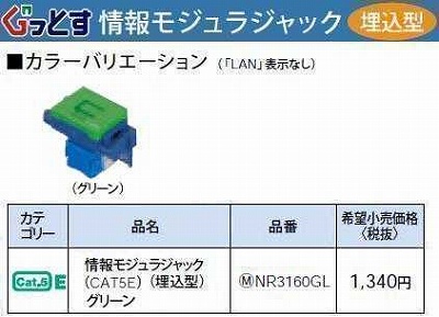 NR3160GL ぐっとすシリーズ情報モジュラジャック(CAT5E)(埋込型)(グリーン)