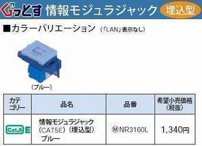 NR3160L 在庫あり)ぐっとすシリーズ情報モジュラジャック(CAT5E)(埋込型)(ブルー)