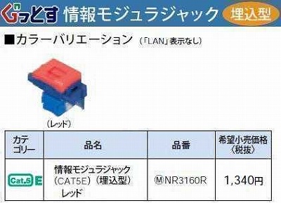 NR3160R ぐっとすシリーズ情報モジュラジャック(CAT5E)(埋込型)(レッド)