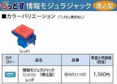 NR3170R ぐっとすシリーズ情報モジュラジャック(CAT6)(埋込型)(レッド)