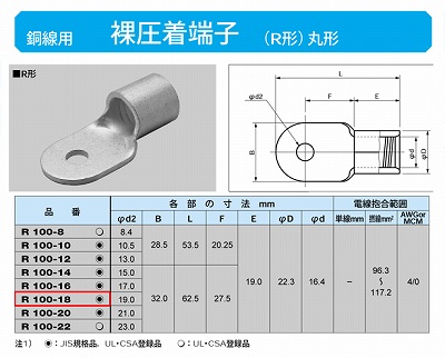 R100-18 丸形圧着端子(R形)