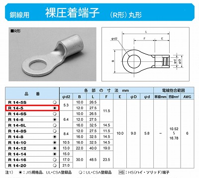 R14-5 丸形圧着端子(R形)