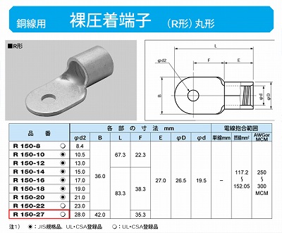 R150-27 丸形圧着端子(R形)