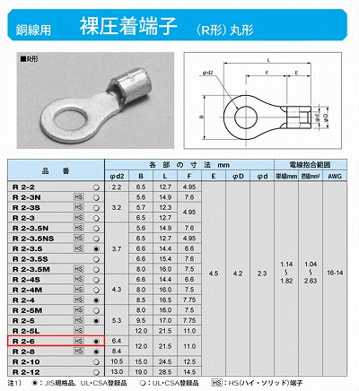 R2-6 丸形圧着端子(R形)