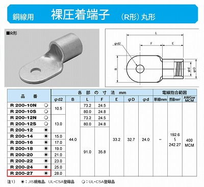 R200-27 丸形圧着端子(R形)