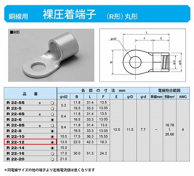 R22-12 丸形圧着端子(R形)