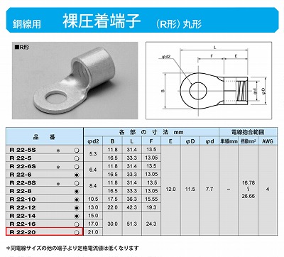 R22-20 丸形圧着端子(R形)
