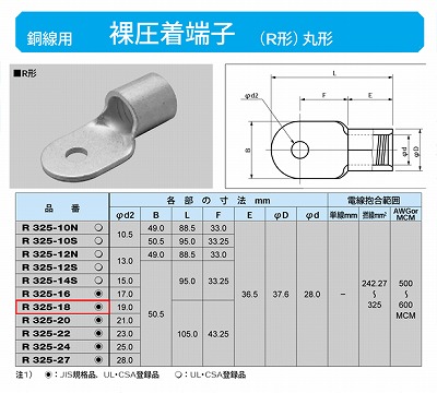 R325-18 丸形圧着端子(R形)