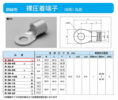 R38-5 丸形圧着端子(R形)