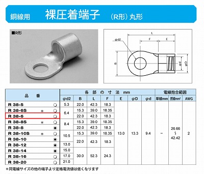 R38-6 丸形圧着端子(R形)