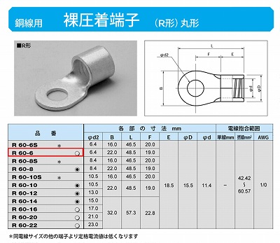 R60-6 丸形圧着端子(R形)