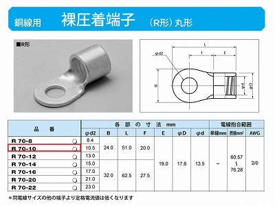 R70-10 丸形圧着端子(R形)