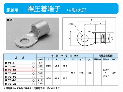 R70-12 丸形圧着端子(R形)