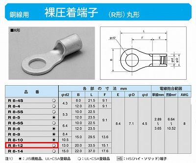 R8-12 丸形圧着端子(R形)