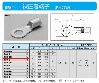 R8-5 丸形圧着端子(R形)