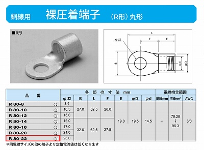 R80-22 丸形圧着端子(R形)