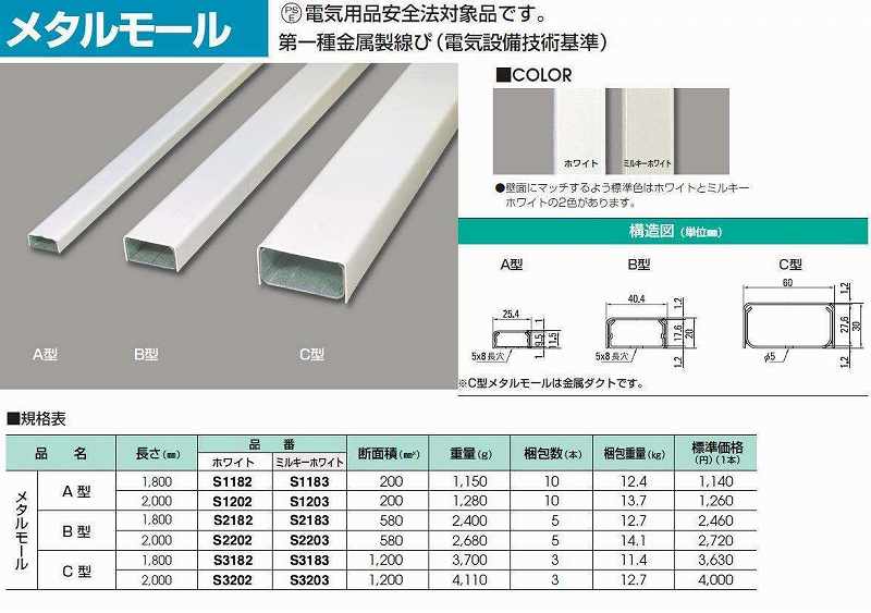 ※送料別途・代引不可 S1203 メタルモール(A型・2m・ミルキーホワイト)