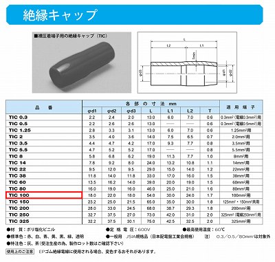 TIC100-B 圧着端子用絶縁キャップ(TIC)黒