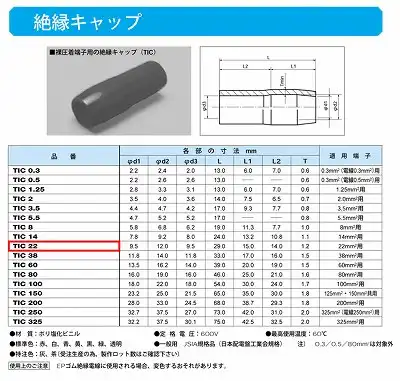 TIC22-G 圧着端子用絶縁キャップ(TIC)緑