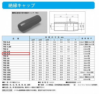 TIC5.5-Y 圧着端子用絶縁キャップ(TIC)黄