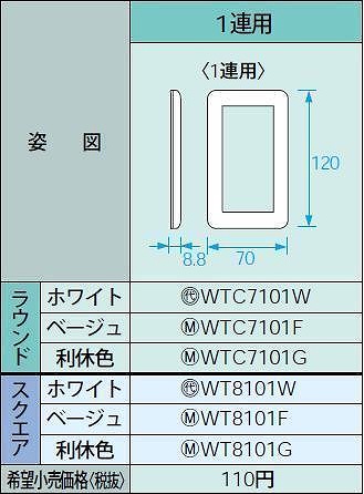 WT8101W コスモシリーズワイド21 スイッチプレート(スクエア)(1連用)(ホワイト)