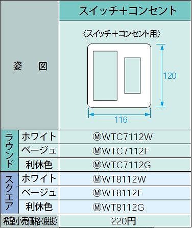 WT8112F コスモシリーズワイド21 スイッチ+コンセントプレート(スクエア)(ベージュ)