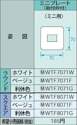 WTF7071F ミニコンセントプレート(取付枠付)(ラウンド)(ベージュ)