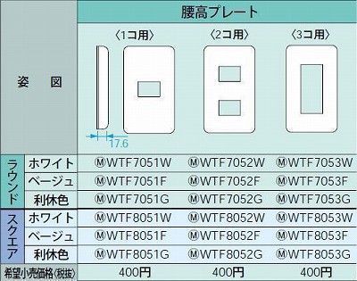 WTF8052W コンセント用腰高プレート(スクエア)(2コ用)(ホワイト)