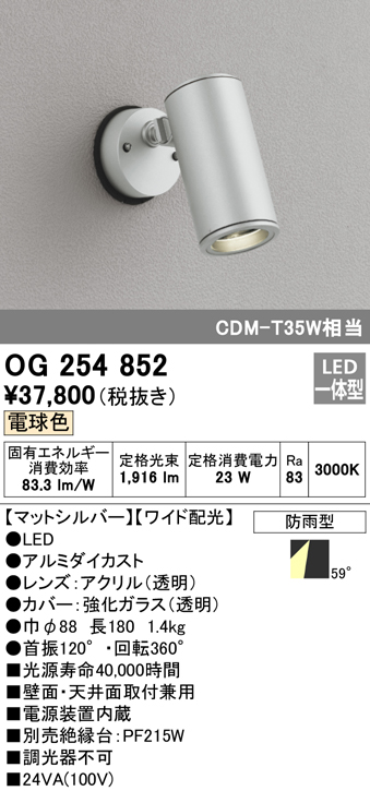 OG254762 オーデリック ガーデンライト スポットライト CDM-T70W相当 昼白色 防雨型 - 1